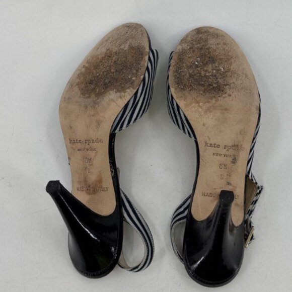 Kate Spade Slingback Heels Sz 6.5 B Black White Pinstripe Made in Italy - Picture 7 of 11